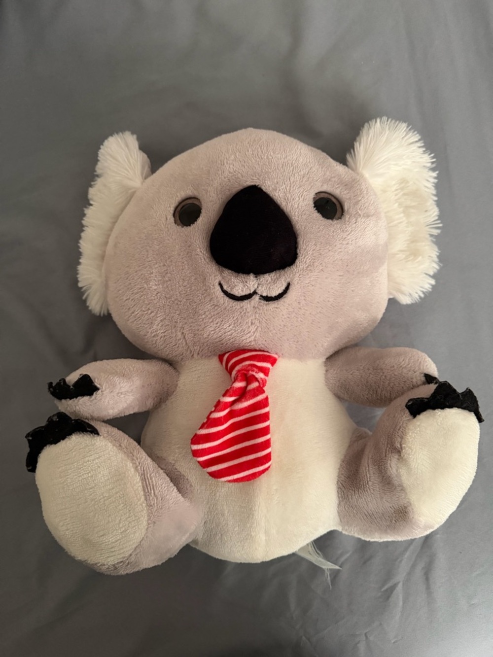 Plush Koala Toy with Red Striped Tie - Soft Grey Kids Stuffed Animal